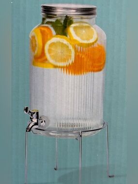 🌴Crofton Round Glass Beverage Dispenser With Metal Stand 1.45 Gallon NEW